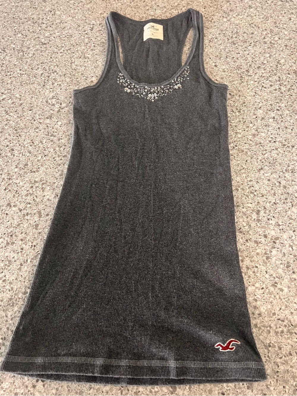 Hollister Charcoal Gray Ribbed Tank with Jeweled Neckline